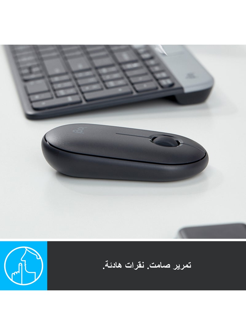 لوجيتيك ماوس M350 بيبل لاسلكي يعمل بالبلوتوث أو 2.4 جيجاهرتز مع جهاز استقبال صغير USB، ماوس كمبيوتر صامت ورفيع بنقرة هادئة لأجهزة اللابتوب/نوت بوك/أجهزة الكمبيوتر/ماك أسود - Image 3