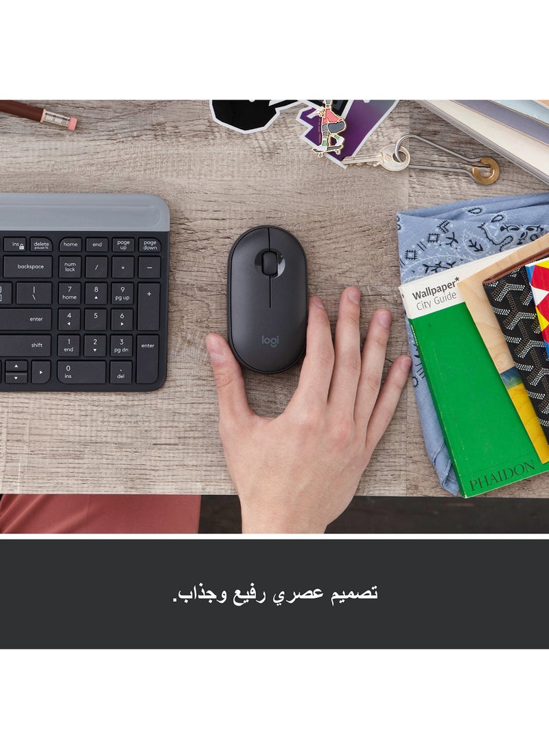 لوجيتيك ماوس M350 بيبل لاسلكي يعمل بالبلوتوث أو 2.4 جيجاهرتز مع جهاز استقبال صغير USB، ماوس كمبيوتر صامت ورفيع بنقرة هادئة لأجهزة اللابتوب/نوت بوك/أجهزة الكمبيوتر/ماك أسود - Image 2