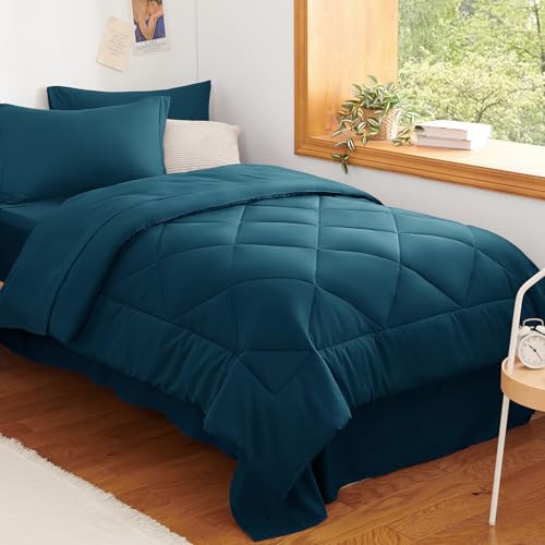 CozyLux King Size Comforter Set Lyons Blue - 7 Pieces Bed in a Bag King, Luxury Soft Bed Set for All Seasons, Bedding Set with Down Alternative Comforter, Sheets, Pillowcases & Shams - Image 1