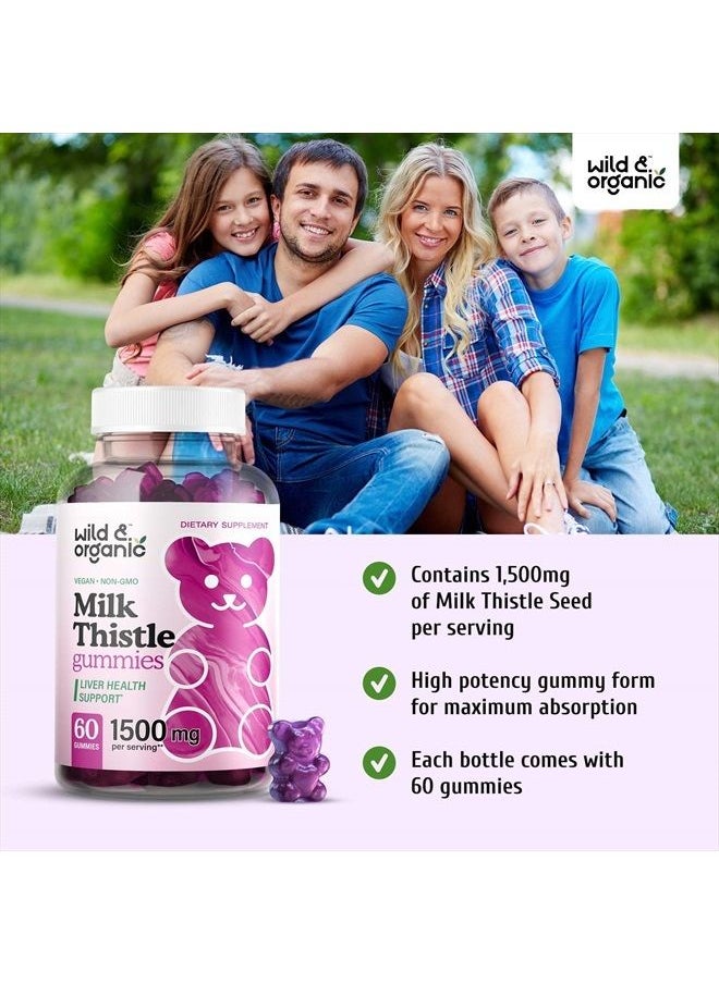 Wild & Organic - Milk Thistle Gummies - Liver Cleanse & Repair Liver Supplement - Organic Silybum Marianum Herbal Supplements & Immune Support Gummy - Non-GMO 4:1 Extract - 60 Vegan Chews - Image 1