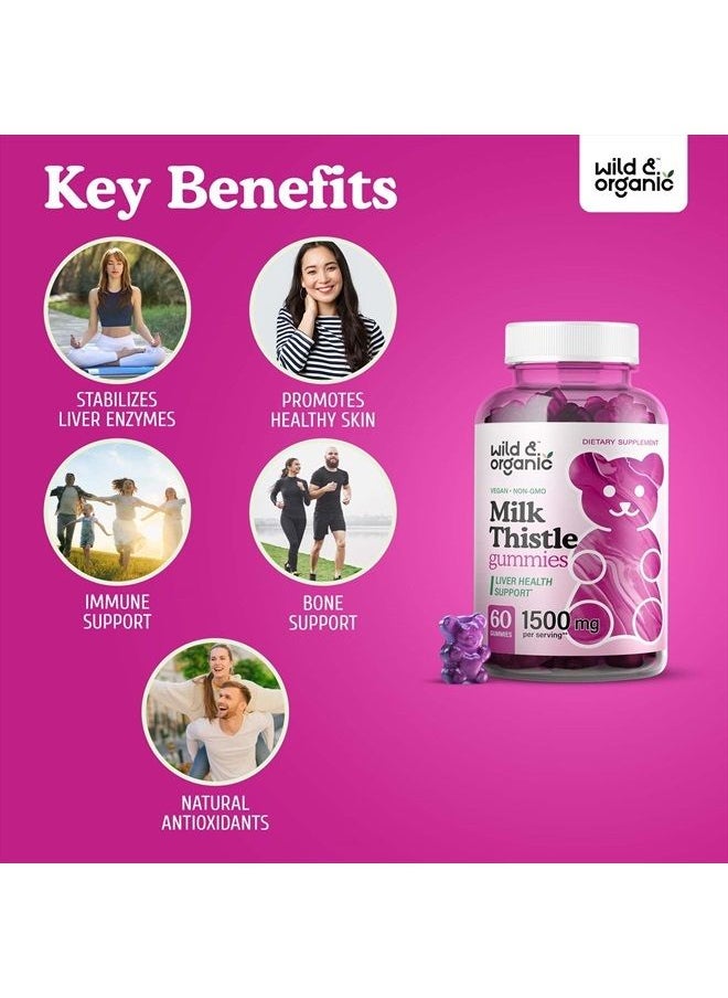 Wild & Organic - Milk Thistle Gummies - Liver Cleanse & Repair Liver Supplement - Organic Silybum Marianum Herbal Supplements & Immune Support Gummy - Non-GMO 4:1 Extract - 60 Vegan Chews - Image 1