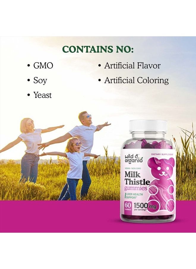 Wild & Organic - Milk Thistle Gummies - Liver Cleanse & Repair Liver Supplement - Organic Silybum Marianum Herbal Supplements & Immune Support Gummy - Non-GMO 4:1 Extract - 60 Vegan Chews - Image 1
