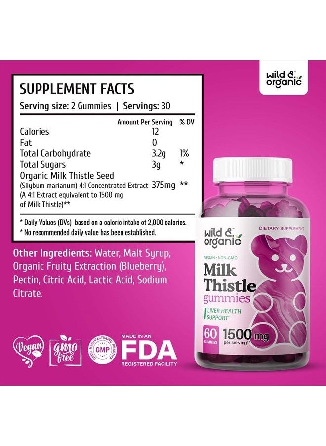 Wild & Organic - Milk Thistle Gummies - Liver Cleanse & Repair Liver Supplement - Organic Silybum Marianum Herbal Supplements & Immune Support Gummy - Non-GMO 4:1 Extract - 60 Vegan Chews - Image 1