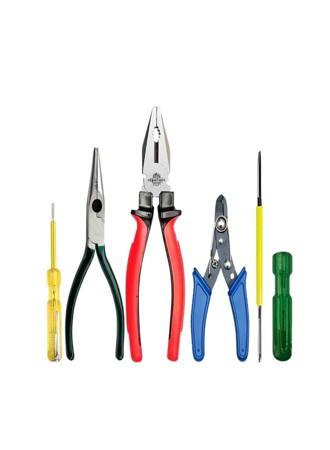 LOOPITO 5-in-1 Hand Tool Kit – Combination Plier, Wire Stripper, Nose Plier, Line Tester & 2-in-1 Screwdriver Set for Electricians & Home Use (Multicolor) - Image 1