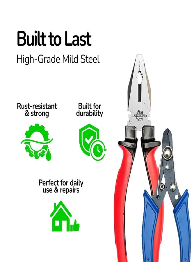 LOOPITO 5-in-1 Hand Tool Kit – Combination Plier, Wire Stripper, Nose Plier, Line Tester & 2-in-1 Screwdriver Set for Electricians & Home Use (Multicolor) - Image 3