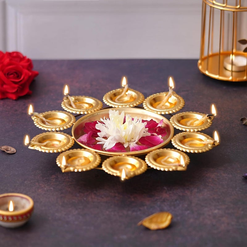Webelkart Diya Shape Flower Decorative Urli Bowl for Home Decor Bowl for Floating Flowers and Tea Light Candles HomeOffice and Table Decor Diwali Decoration Items Gold Plated - Image 1