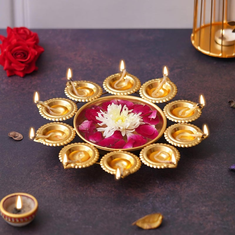 Webelkart Diya Shape Flower Decorative Urli Bowl for Home Decor Bowl for Floating Flowers and Tea Light Candles HomeOffice and Table Decor Diwali Decoration Items Gold Plated - Image 2