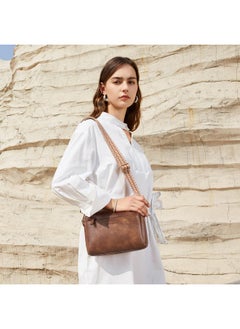 Bostanten BOSTANTEN Small Crossbody Purse for Women Triple Zip Cell Phone Leather Shoulder Handbag with Wide Guitar Strap Brown  - Image 2