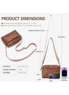 Bostanten BOSTANTEN Small Crossbody Purse for Women Triple Zip Cell Phone Leather Shoulder Handbag with Wide Guitar Strap Brown  - Image 3