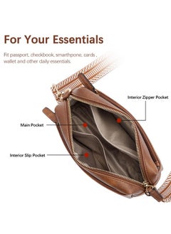 Bostanten BOSTANTEN Small Crossbody Purse for Women Triple Zip Cell Phone Leather Shoulder Handbag with Wide Guitar Strap Brown  - Image 5