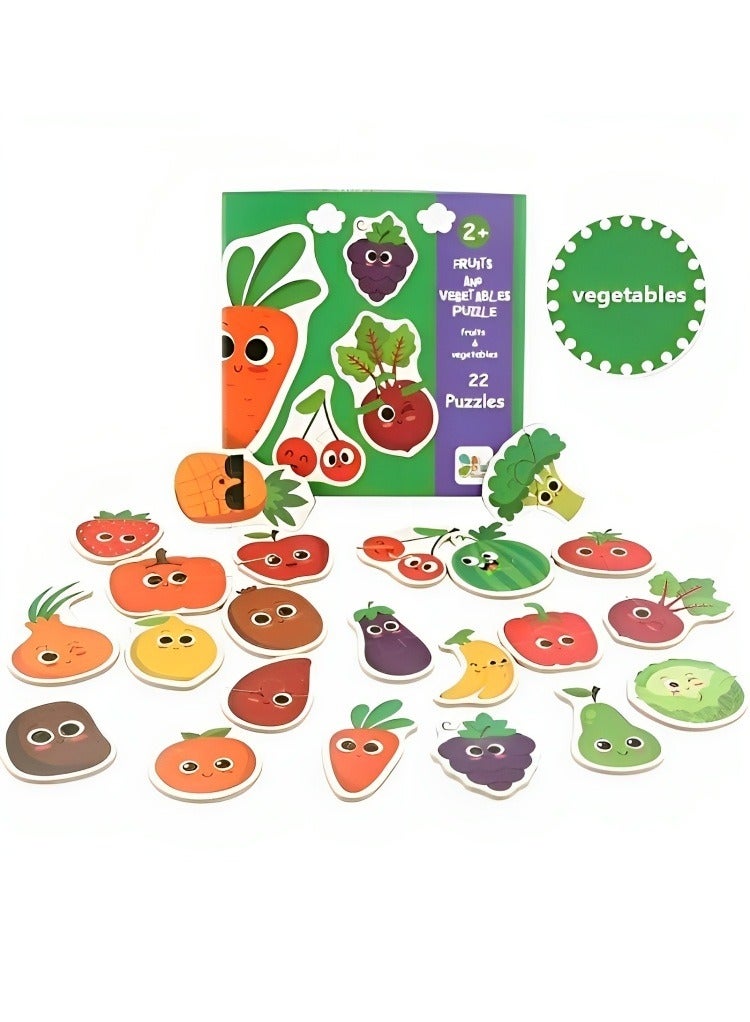Puzzles Montessori Puzzle Set, Matching Puzzle Cards, 3D Wooden Puzzle, Fruit Vegetable Pattern Educational Learning Jigsaw Toys, Early Learning Game for Toddlers - Image 1