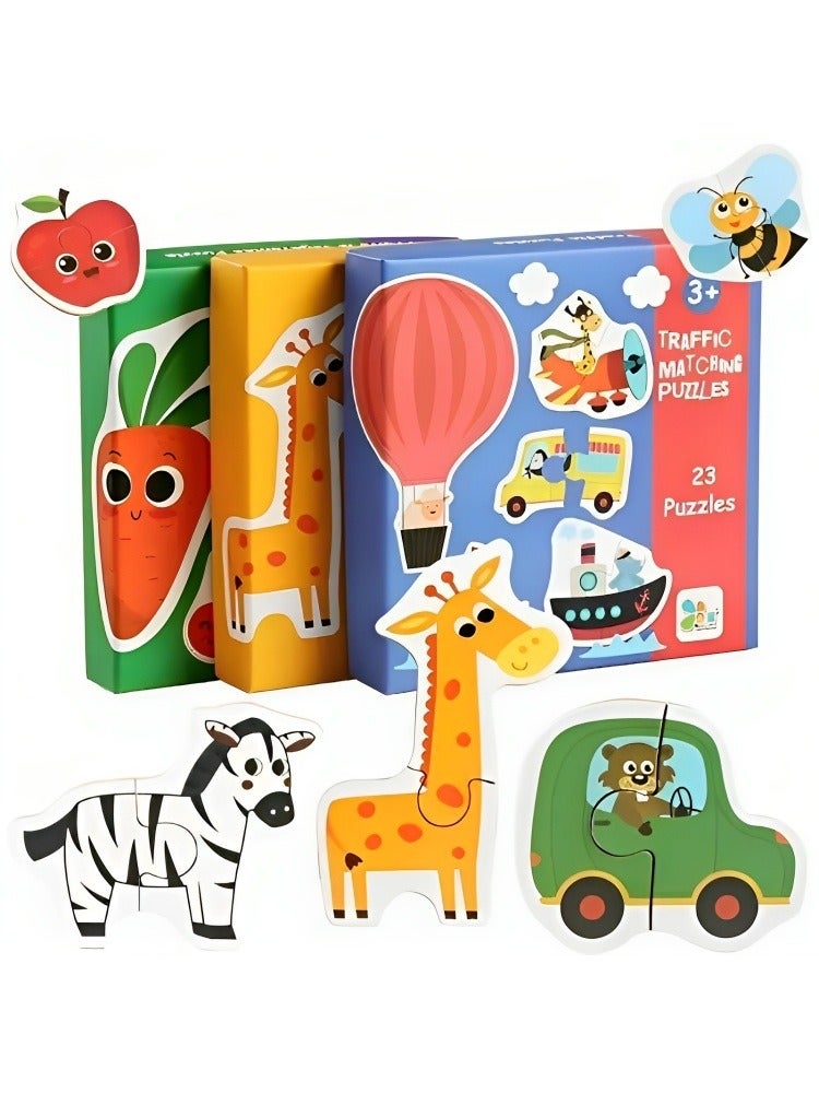 Puzzles Montessori Puzzle Set, Matching Puzzle Cards, 3D Wooden Puzzle, Fruit Vegetable Pattern Educational Learning Jigsaw Toys, Early Learning Game for Toddlers - Image 3