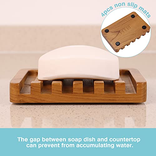 HTB 2PCS Self Draining Soap Dishes by HTB, Teak Wood Soap Holder, Soap Saver for Shower, Bathroom, Bath Tub, Kitchen Sponges, Easy Dry Extend Soap Life - Image 2
