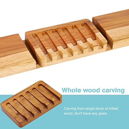 HTB 2PCS Self Draining Soap Dishes by HTB, Teak Wood Soap Holder, Soap Saver for Shower, Bathroom, Bath Tub, Kitchen Sponges, Easy Dry Extend Soap Life - Image 4