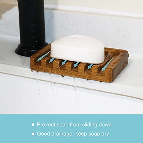 HTB 2PCS Self Draining Soap Dishes by HTB, Teak Wood Soap Holder, Soap Saver for Shower, Bathroom, Bath Tub, Kitchen Sponges, Easy Dry Extend Soap Life - Image 5