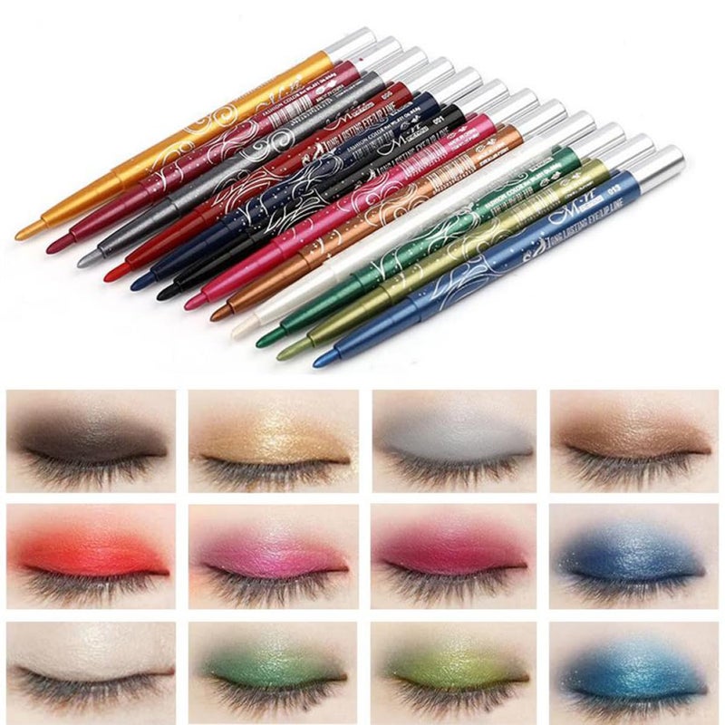 Outanaya 12pcs Color Automatic Eyeshadow Pen Rotating Makeup Crayon for Dazzling Eye Looks Smooth Texture Easy Application for All Skin Types - Image 1