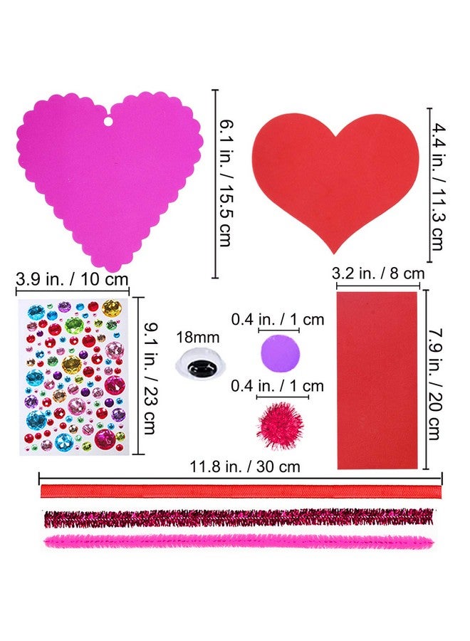 Winlyn 24 Sets Valentine's Day Heart Ornaments Decorations DIY Foam Craft Kits Assorted Shapes Stickers Pom-poms Googly Eyes for Kids Classroom Art Activity Gift Exchange - Image 2