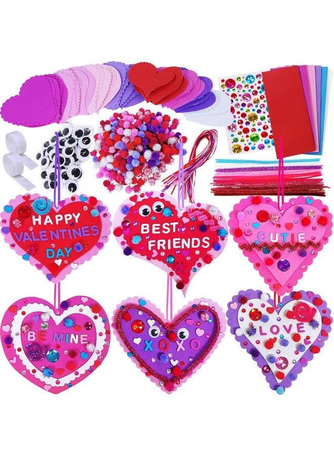 Winlyn 24 Sets Valentine's Day Heart Ornaments Decorations DIY Foam Craft Kits Assorted Shapes Stickers Pom-poms Googly Eyes for Kids Classroom Art Activity Gift Exchange - Image 1