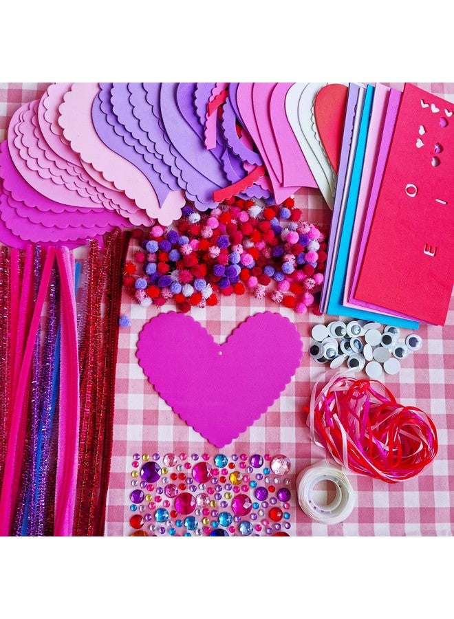 Winlyn 24 Sets Valentine's Day Heart Ornaments Decorations DIY Foam Craft Kits Assorted Shapes Stickers Pom-poms Googly Eyes for Kids Classroom Art Activity Gift Exchange - Image 3