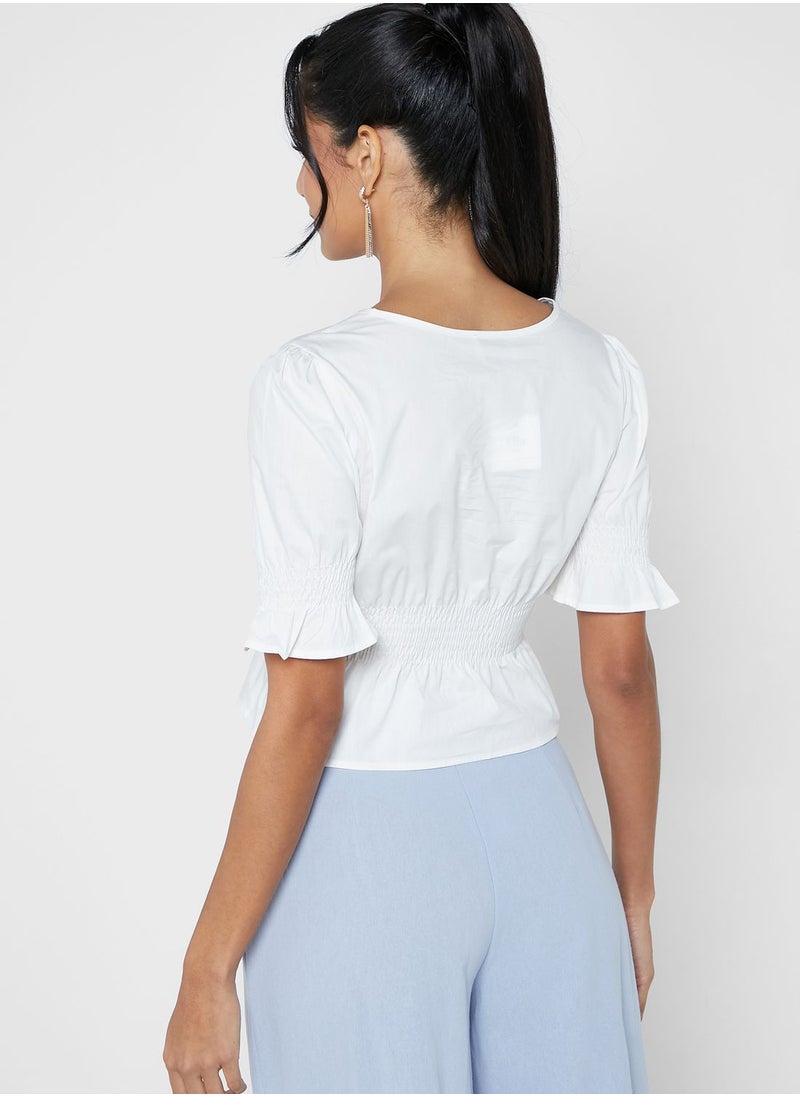 ELLA - Tie Keyhole Peplum Blouse - Image 1
