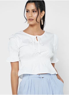 Tie Keyhole Peplum Blouse