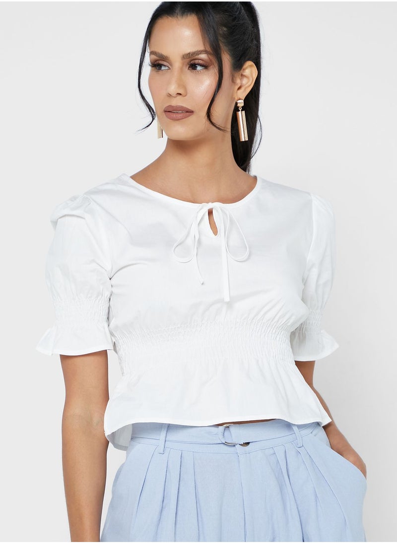 ELLA - Tie Keyhole Peplum Blouse - Image 1