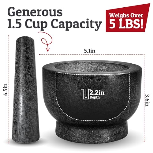 Priority Chef PriorityChef Large Mortar and Pestle Set, 1.5 Cups, 100% Natural Granite Mortar and Pestle Stone Grinder Bowl, Molcajete Bowl, Avocado Masher Guacamole Bowls, Black - Image 3