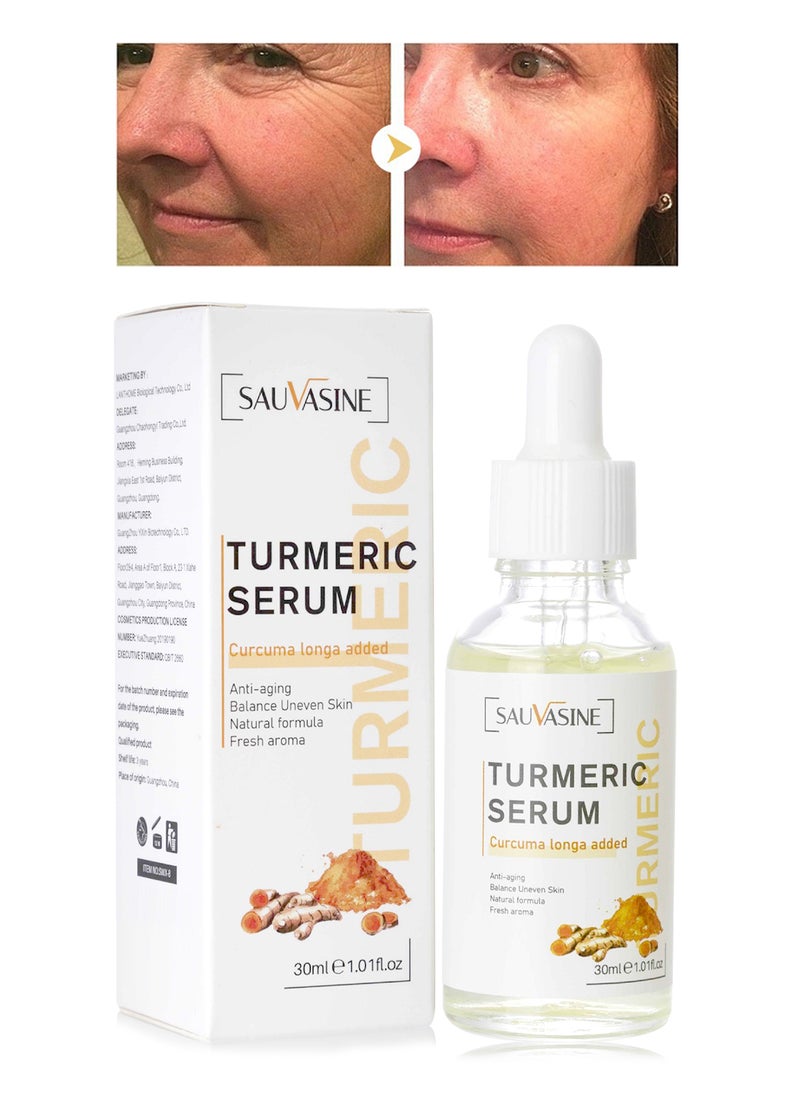 SAUVASINE Turmeric Serum, Anti-Aging Anti Wrinkles Brightening Rejuvenating Dark Spot Corrector Serum, Hydrating Moisturizing Facial Repair Serum, Evens Tone, Clears Acne, Minimizes Pores 30ml  - Image 1