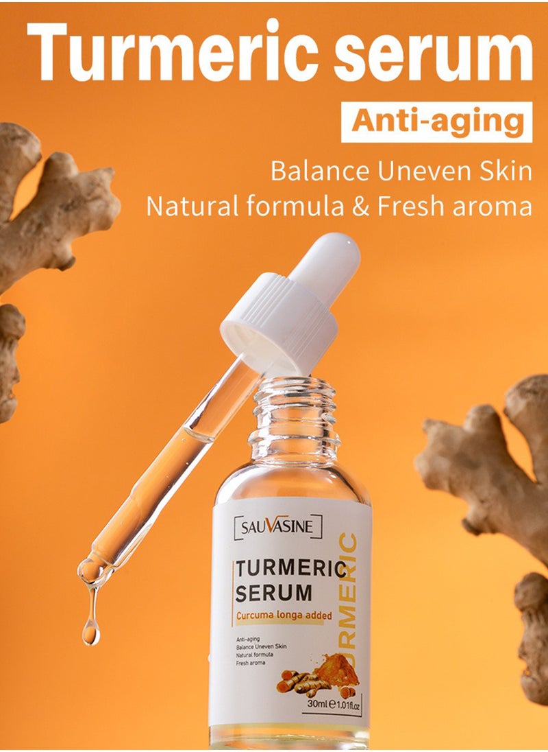 SAUVASINE Turmeric Serum, Anti-Aging Anti Wrinkles Brightening Rejuvenating Dark Spot Corrector Serum, Hydrating Moisturizing Facial Repair Serum, Evens Tone, Clears Acne, Minimizes Pores 30ml  - Image 3