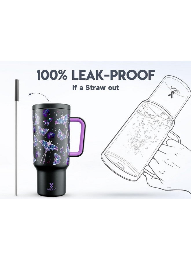 Meoky 40 oz Glow in the Dark Tumbler with Handle and Straw, Tumbler with Lid and Straw, Insulated Stainless Steel Travel Mug, 100% Leak-proof, Keeps Cold for 34 Hours (Butterfly) - Image 3