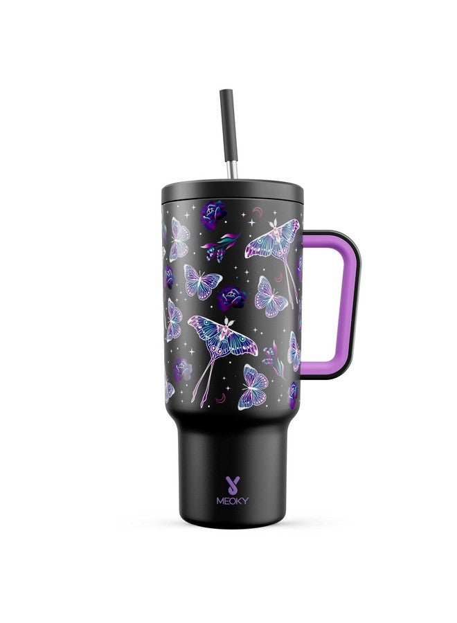 Meoky 40 oz Glow in the Dark Tumbler with Handle and Straw, Tumbler with Lid and Straw, Insulated Stainless Steel Travel Mug, 100% Leak-proof, Keeps Cold for 34 Hours (Butterfly) - Image 1