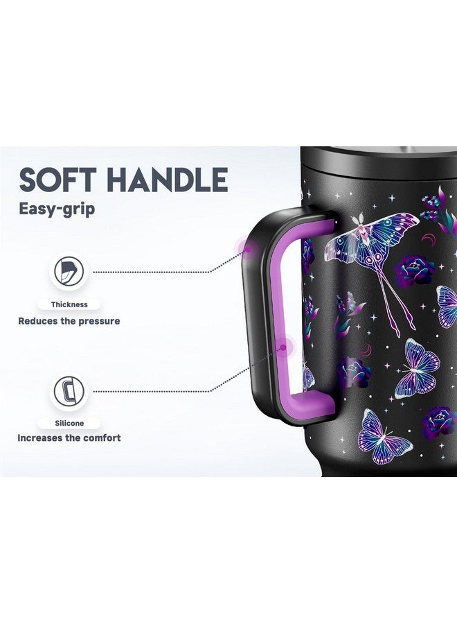 Meoky 40 oz Glow in the Dark Tumbler with Handle and Straw, Tumbler with Lid and Straw, Insulated Stainless Steel Travel Mug, 100% Leak-proof, Keeps Cold for 34 Hours (Butterfly) - Image 5