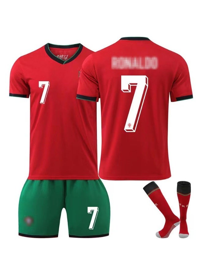 Adults Football Jersey Set, Ronaldo Jersey 7 With Socks Football Uniform Set – Portugal 7 Jersey Football Shirt, Adults Soccer Shirt Sportswear Set, Ideal For Fans and Players, Size Parameters For Men Women Youth - Image 1