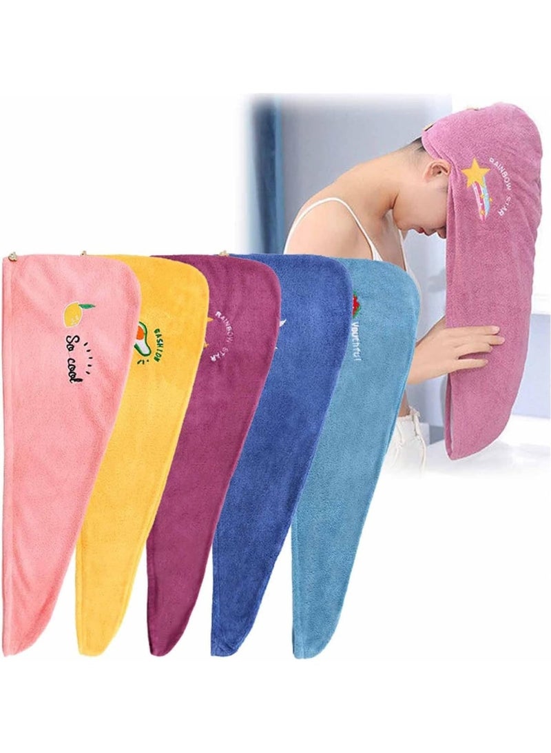 Bluejw 5 Pcs Microfiber Hair Towel Wrap for Women, Super Absorbent Quick Dry Hair Turban for All Hair Style Anti Frizz, Large Hair Drying Towel with Button - Image 1