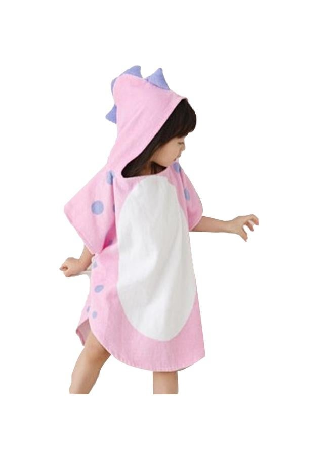Kids Bath Towel Dinosaur Pattern Soft Cotton Hooded Baby Toddler Warm Absorbent Bath Towel Cape Pink 60x120 - Image 1