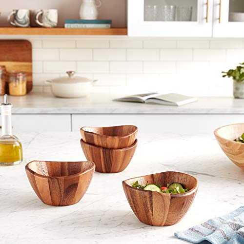 Lipper International Acacia Wave Serving Bowl for Fruits or Salads, Small, 6" Diameter x 3" Height, Set of 4 Bowls - Image 2