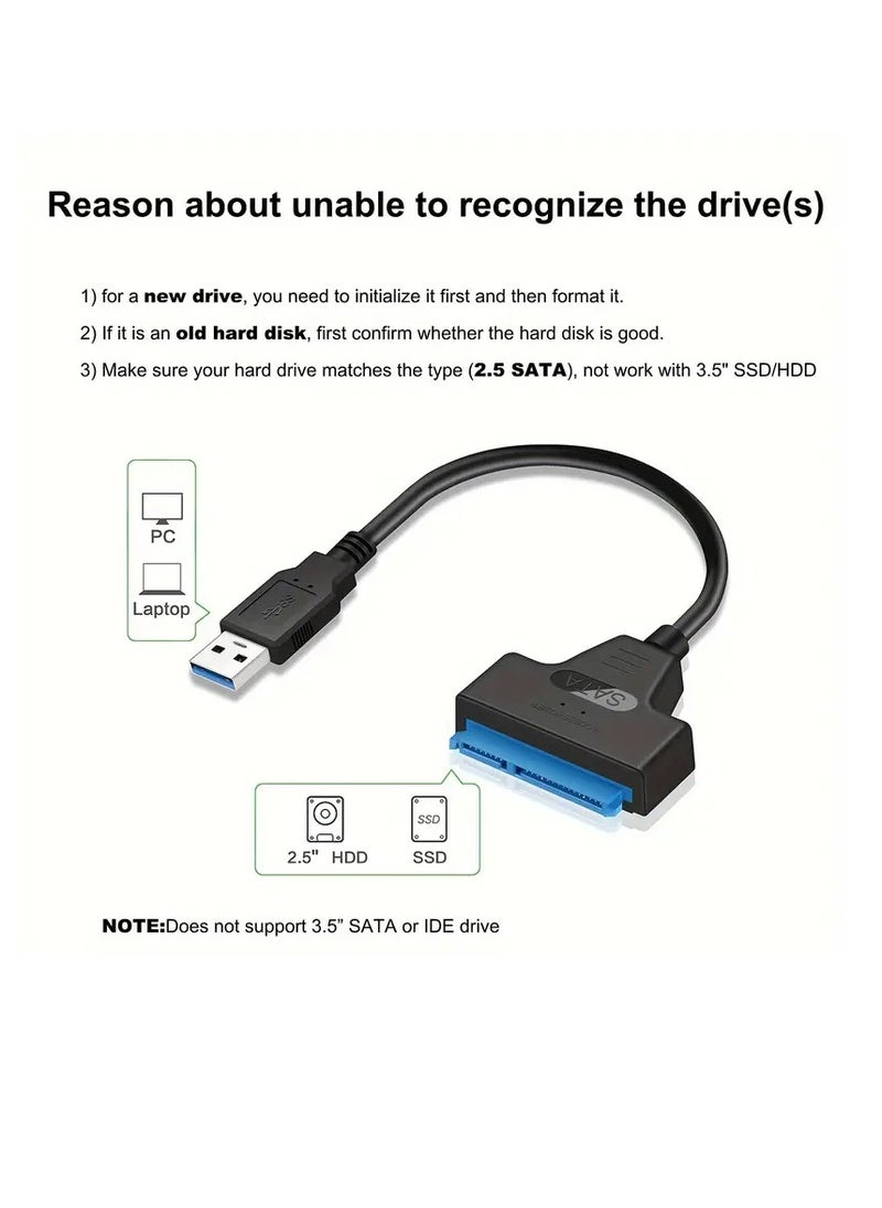 بامير كابل محول SATA إلى USB 3.0 مناسب لمحركات الأقراص الصلبة/محركات الأقراص الصلبة مقاس 2.5 بوصة، ومحول محول محرك الأقراص الصلبة USB إلى SATA III، (أسود) مناسب لمحركات الأقراص الصلبة HDD SSD مقاس 2.5 بوصة (متوافقة مع UASP)، بيانات مسطحة من ذكر إلى ذكر سلك نقل، مع مصدر طاقة تيار مستمر لأجهزة الكمبيوتر المحمول/سطح المكتب SSD/HDD  - Image 4