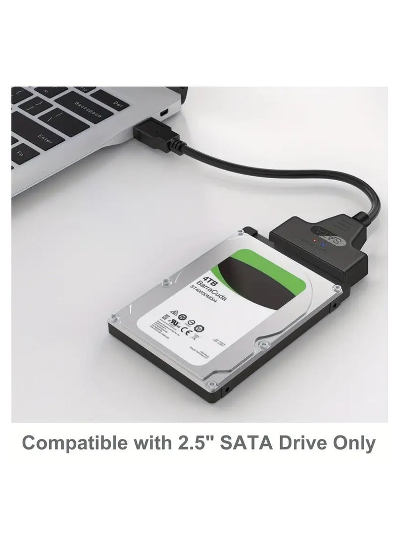 SATA to USB 3.0 adapter cable suitable for 2.5-inch hard drives/solid state drives, USB to SATA III hard drive adapter converter, (black) suitable for 2.5-inch HDD SSD hard drives (compatible with UASP), Male to Male Flat Data Transfer Cord, with DC Power Supply for Laptop/Desktop SSD/HDD