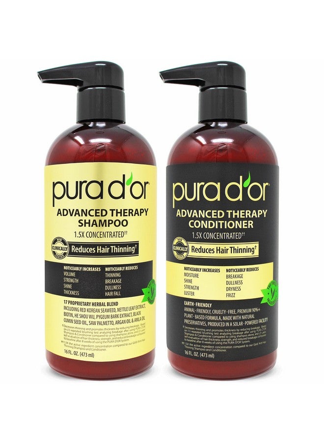 Pura d'or Advanced Therapy Biotin Shampoo & Conditioner Hair Care Set For Hair Thinning, Clinically Tested Effective Results, Dht Blocker Hair Thickening Products For Women & Men, 16Oz X2