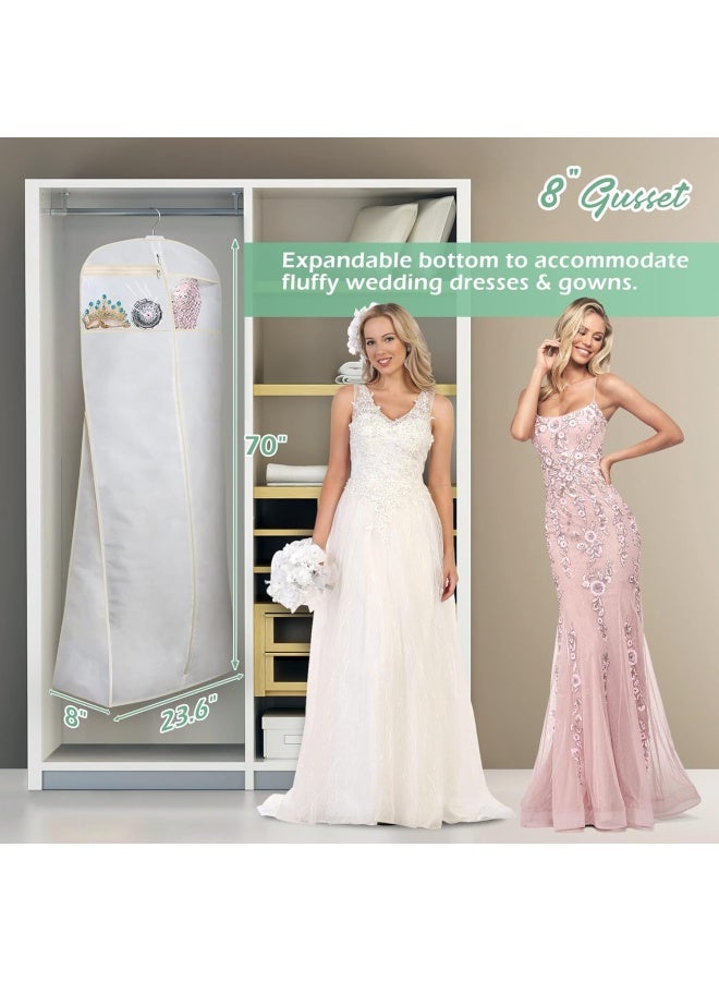 MISSLO 70 Bridal Wedding Gown Dress Garment Bag With Accessories Pouch Large Travel Garment Cover 8 Gusset White - Image 3