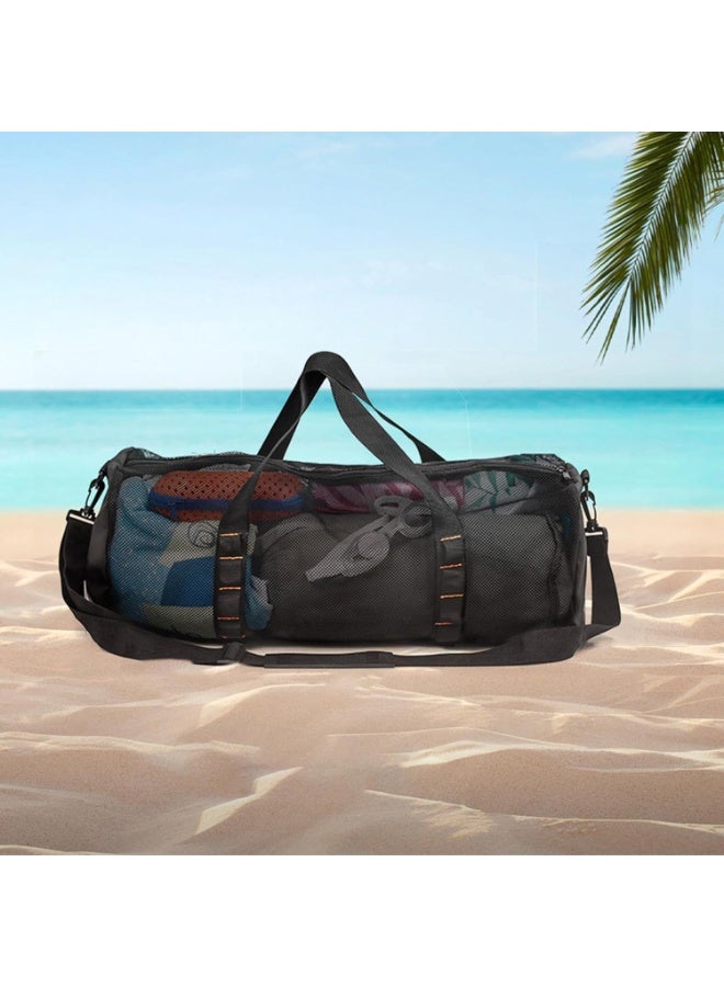 SWIUKPHE Foldable Mesh Dive Duffle Bag, Cylindrical Gear Large Mesh for Diving, Snorkeling, Swimming, Heavy Duty Net Ball Holdall Fitness with Straps Workout Gym Training Net - Image 1