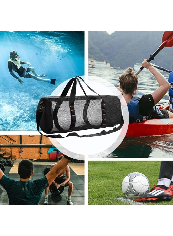 SWIUKPHE Foldable Mesh Dive Duffle Bag, Cylindrical Gear Large Mesh for Diving, Snorkeling, Swimming, Heavy Duty Net Ball Holdall Fitness with Straps Workout Gym Training Net - Image 5