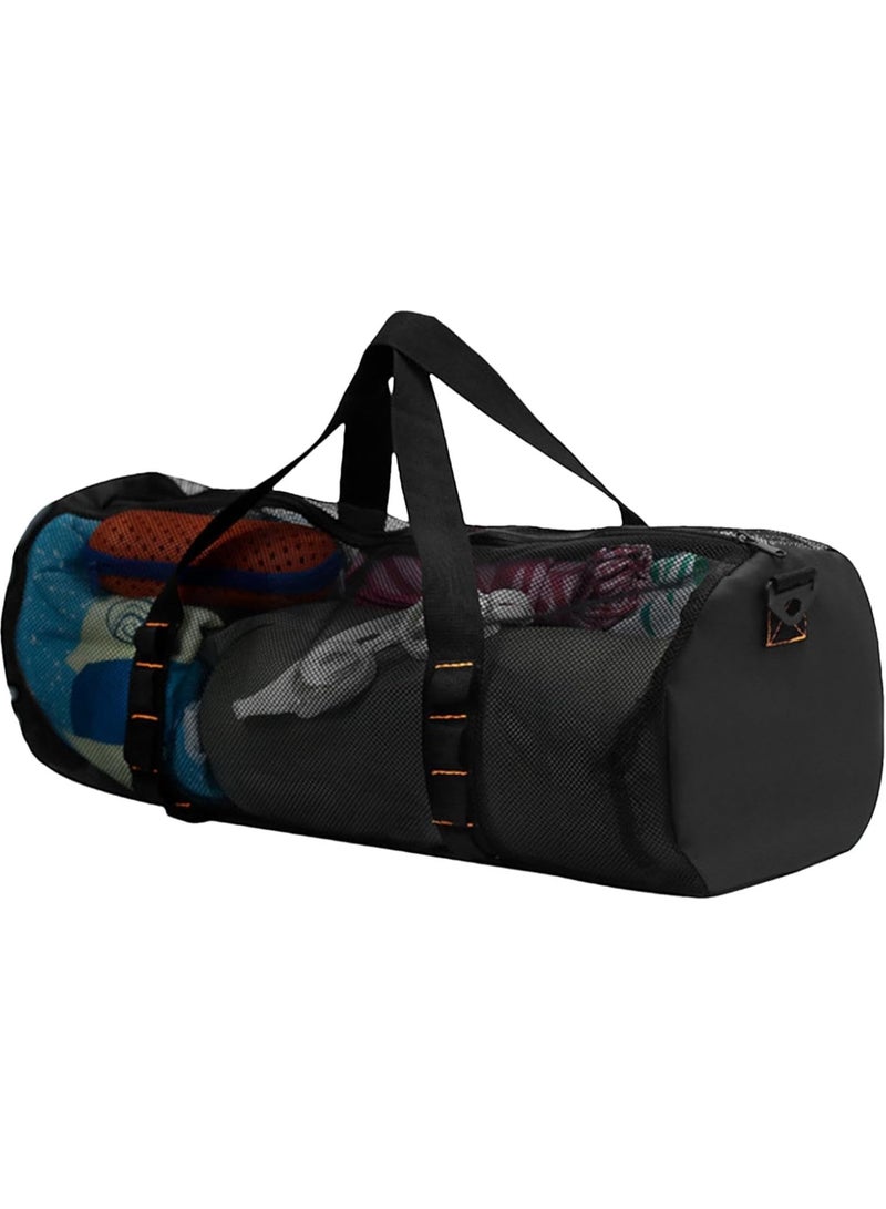 SWIUKPHE Foldable Mesh Dive Duffle Bag, Cylindrical Gear Large Mesh for Diving, Snorkeling, Swimming, Heavy Duty Net Ball Holdall Fitness with Straps Workout Gym Training Net - Image 2