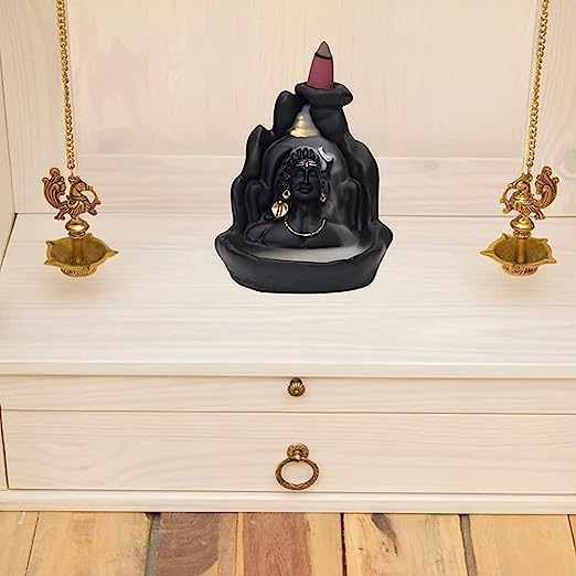 M.S TRADERS Metal Mahadev Shiv Ji Adiyogi Backflow Incense Burner Lord Shiva Backflow Incense Burner Waterfall Smoke Fountain For Home Decor With Free Of 10 Backflow Cones/Dhoop, Black - Image 5