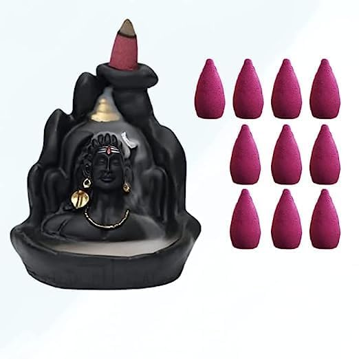 M.S TRADERS Metal Mahadev Shiv Ji Adiyogi Backflow Incense Burner Lord Shiva Backflow Incense Burner Waterfall Smoke Fountain For Home Decor With Free Of 10 Backflow Cones/Dhoop, Black - Image 2