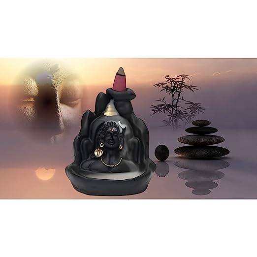M.S TRADERS Metal Mahadev Shiv Ji Adiyogi Backflow Incense Burner Lord Shiva Backflow Incense Burner Waterfall Smoke Fountain For Home Decor With Free Of 10 Backflow Cones/Dhoop, Black - Image 3