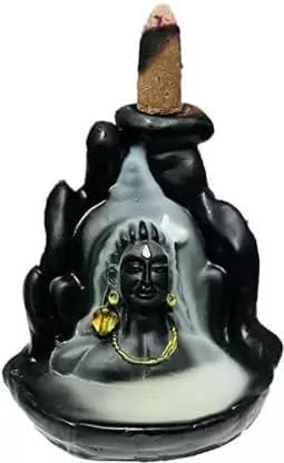 M.S TRADERS Metal Mahadev Shiv Ji Adiyogi Backflow Incense Burner Lord Shiva Backflow Incense Burner Waterfall Smoke Fountain For Home Decor With Free Of 10 Backflow Cones/Dhoop, Black - Image 1