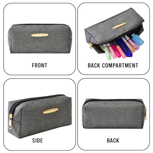 AQBAH Polyester Accessories Pouch For Stationary & Cosmetics, High Capacity Pencil Bag, Large Pencil Case, Pen & Pencil Case For School, College And Office (Light Grey) - Image 5
