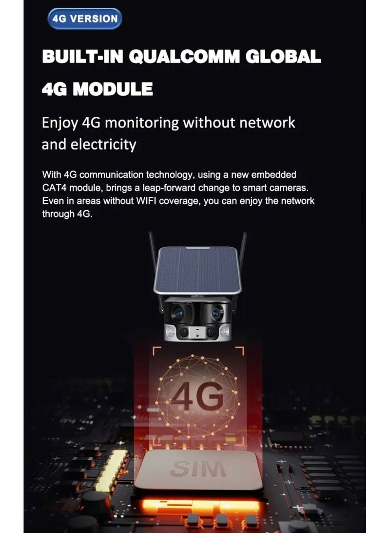 CRONY Y6 4G-4K-8MP-4X 180°Wide Angle   Dual Lens 4K Solar Camera Ultra HD 4GBattery Camera with 6W Solar Panel - Image 5