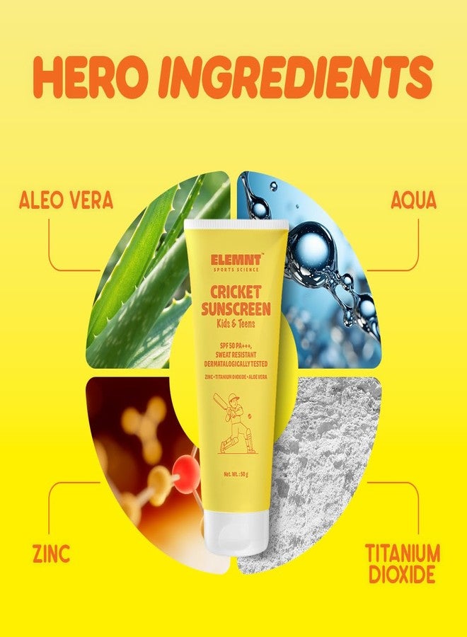 Elemnt Cricket Sunscreen for Kids & Teens| SPF 50 Cricket sunscreen, PA+++ Dermatologically Tested, Sweat and Water Resistant Mineral Sunscreen for Cricketers | Kid friendly formulation for sensitive and dry skin | Kids Sun and Tan protection for Cricketers Girls and Boys 4 to 16 year old - 50gm (Pack of 1) - Image 5